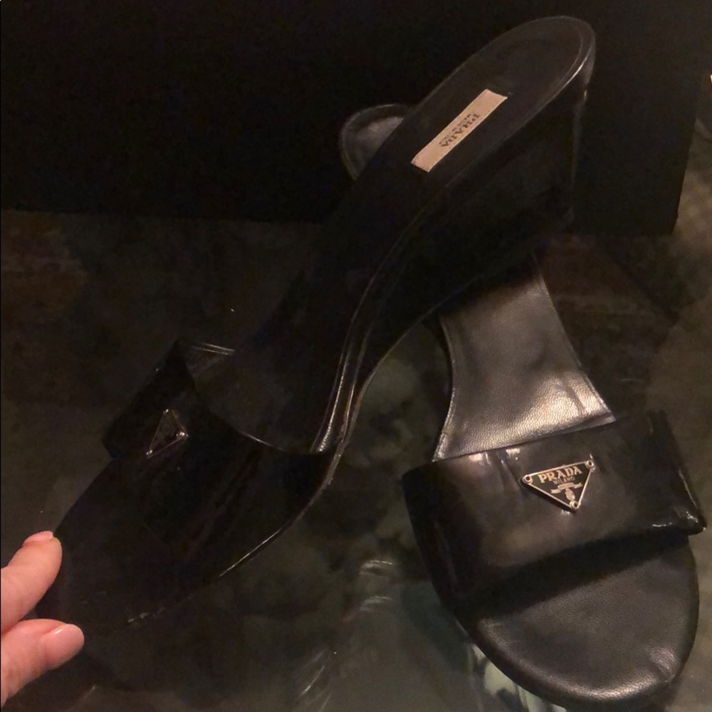 Authentic Prada kitten wedge sandal